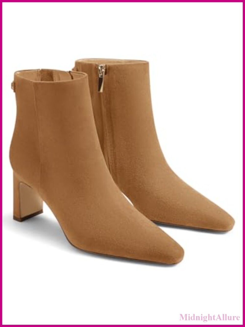 Women's Ankle Boots Chunky Heel Closed Toe Booties Side Zipper Faux Suede